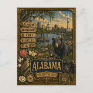 Carte Postale Salutations d'Alabama   Art Rétro Vintage