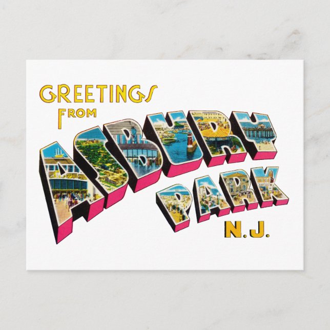 Carte Postale Salutations d'Asbury Park New Jersey (Devant)
