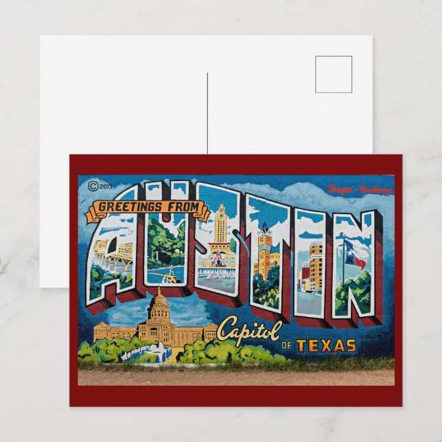 Carte Postale Salutations d'Austin, Texas (Devant / Derrière)