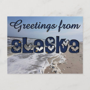 Carte Postale Salutations de Alaska State Flag Hearts USA