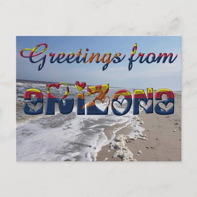 Carte Postale Salutations de Arizona State Flag Hearts USA (Devant)