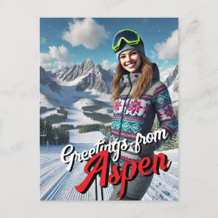 Carte Postale Salutations de Aspen Femme Skier