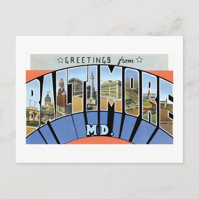 Carte Postale Salutations de Baltimore, Maryland (Devant)