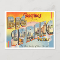 Salutations de Big Spring, Vintage voyage du Texas