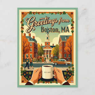 Carte Postale Salutations de Boston Rétro Années 1960 Esthétique
