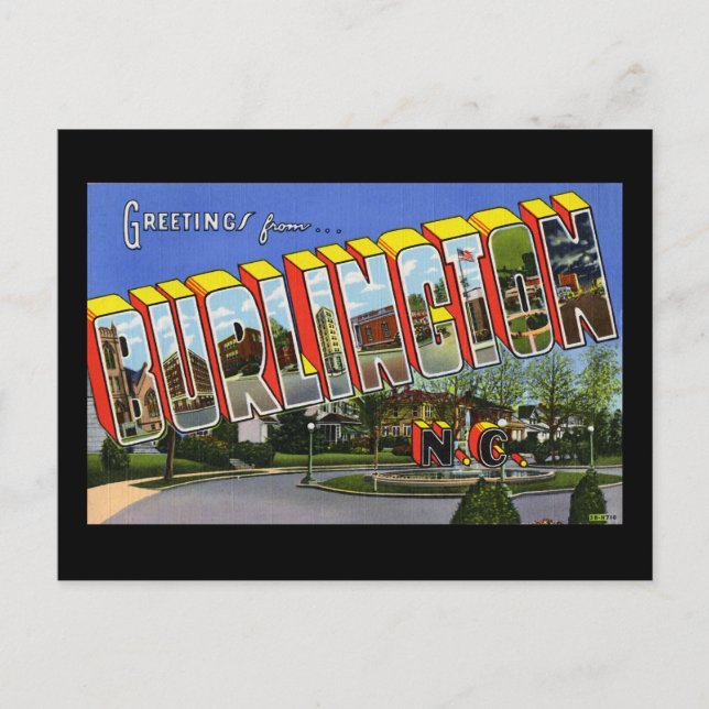 Carte Postale Salutations de Burlington North Carolina (Devant)