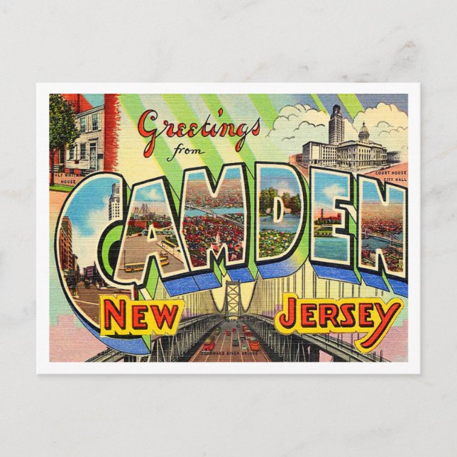 Carte Postale Salutations de Camden, Vintage voyage du New Jerse (Devant)