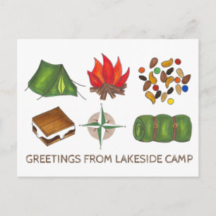 Carte Postale Salutations de Camp Campfire Tent Trail Mix S'more