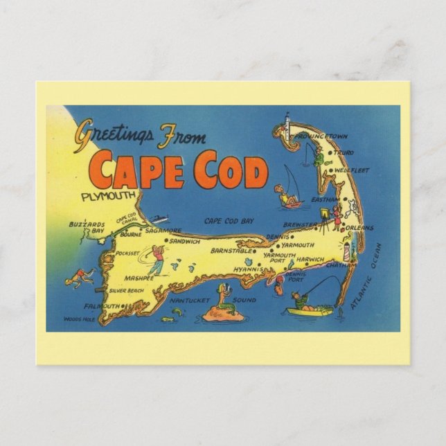 Carte Postale Salutations De Cape Cod Map (Devant)
