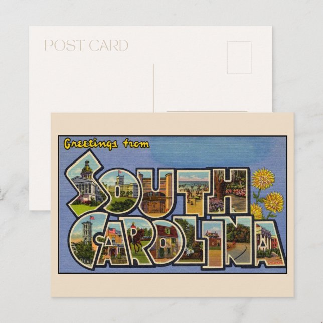 Carte Postale Salutations de Caroline du Sud Grande Lettre Vinta (Devant / Derrière)