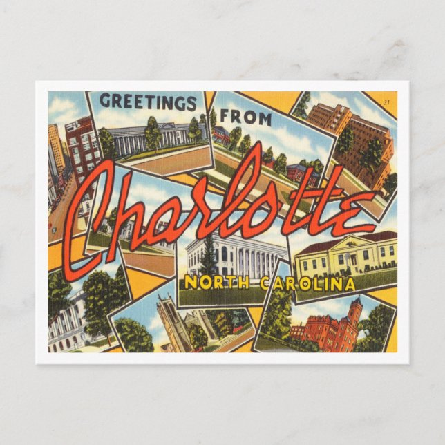 Carte Postale Salutations de Charlotte, Caroline du Nord Voyage (Devant)