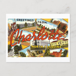 Carte Postale Salutations de Charlotte, NC, Vintage Collage