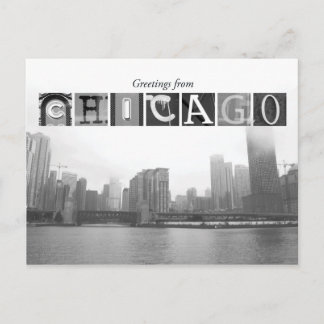 Carte Postale Salutations de Chicago Black and White Skyline