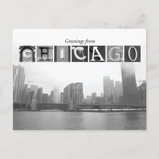 Carte Postale Salutations de Chicago Black and White Skyline (Devant)
