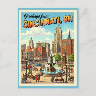 Carte Postale Salutations de Cincinnati Ohio Fountain Square