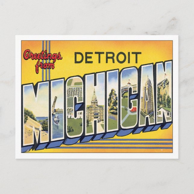 Carte Postale Salutations de Detroit Michigan USA Postcard (Devant)