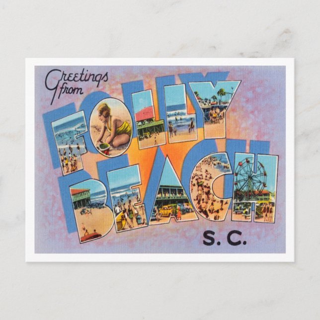 Carte Postale Salutations de Folly Beach, Caroline du Sud Voyage (Devant)