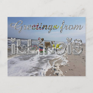 Carte Postale Salutations de Illinois State Flag Hearts USA