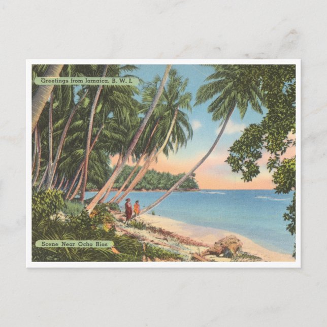 Carte Postale Salutations de Jamaica Vintage Beach Scene (Devant)
