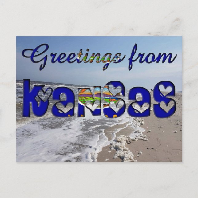 Carte Postale Salutations de Kansas State Flag Hearts USA (Devant)