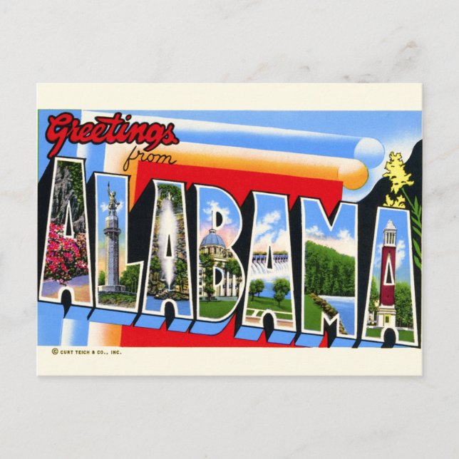 Carte Postale Salutations de la lettre majuscule de l'Alabama su (Devant)