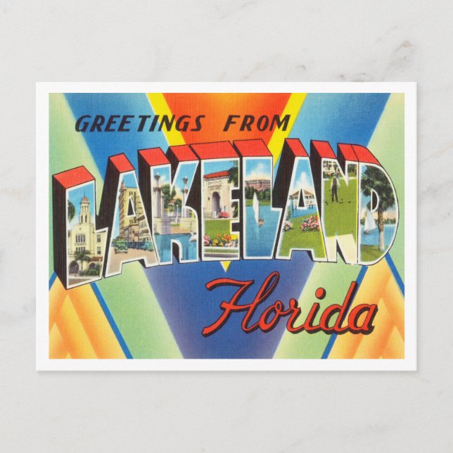 Carte Postale Salutations de Lakeland, Vintage voyage de Floride (Devant)
