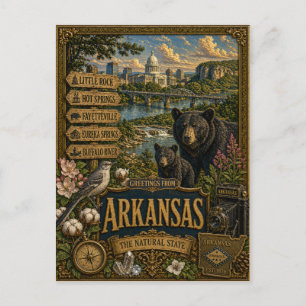 Carte Postale Salutations de l'Arkansas Art Rétro Vintage