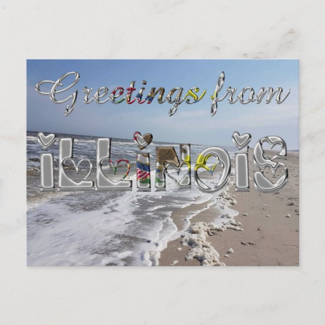 Carte Postale Salutations de l'Illinois State Flag Hearts USA (Devant)
