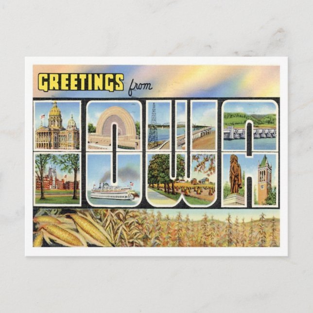 Carte Postale Salutations De L'Iowa Des États-Unis (Devant)