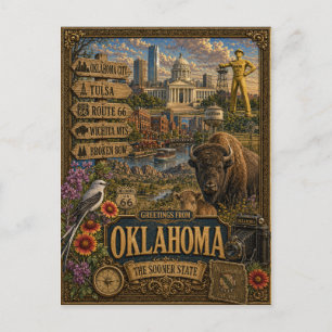 Carte Postale Salutations de l'Oklahoma   Art Rétro Vintage