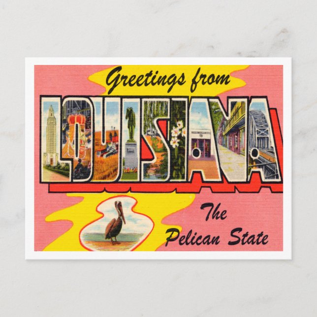 Carte Postale Salutations de Louisiana, The Pelican State Travel (Devant)