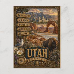 Carte Postale Salutations de l'Utah   Art Rétro Vintage