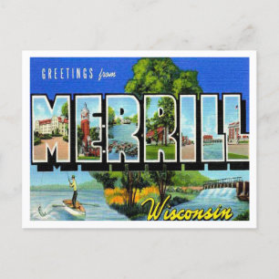 Carte Postale Salutations de Merrill, Wisconsin Voyage Vintage