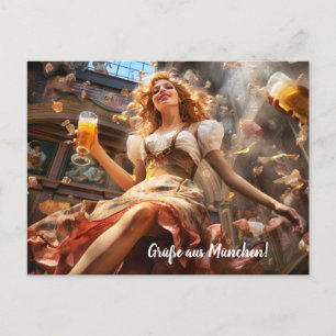 Carte Postale Salutations de Munich ! Ambiance de la bière