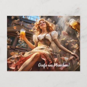 Carte Postale Salutations de Munich ! Ambiance de la bière