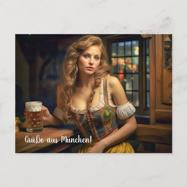 Carte Postale Salutations de Munich! Ambiance de tente à bière (Devant)