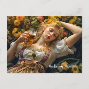 Carte Postale Salutations de Munich! Ambiance de tente à bière