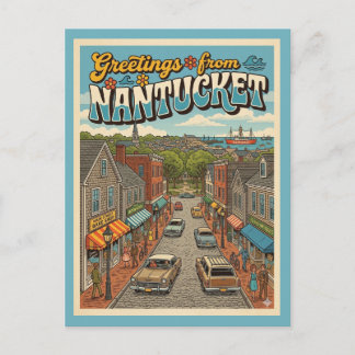 Carte Postale Salutations de Nantucket de style vintage