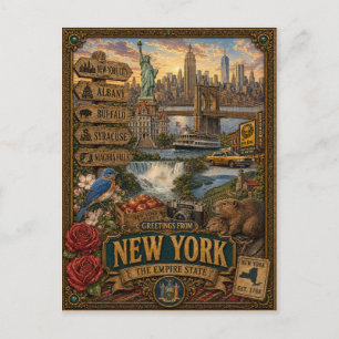 Carte Postale Salutations de New York   Art Rétro Vintage
