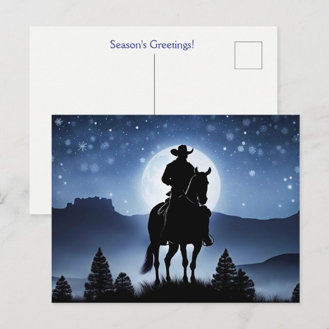 Carte Postale Salutations de Noël des Fêtes Cowboy (Devant / Derrière)