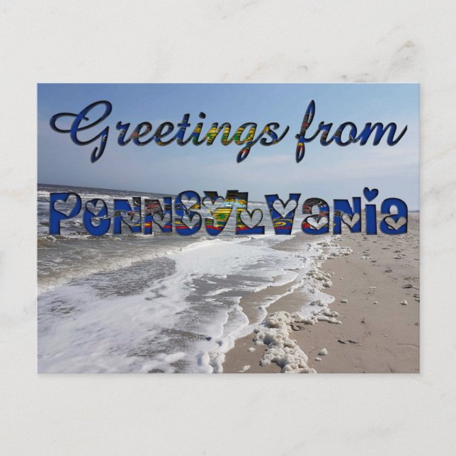 Carte Postale Salutations de Pennsylvania State Flag Hearts USA (Devant)
