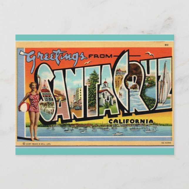 Carte Postale Salutations de Père Noël Cruz California Art vinta (Devant)