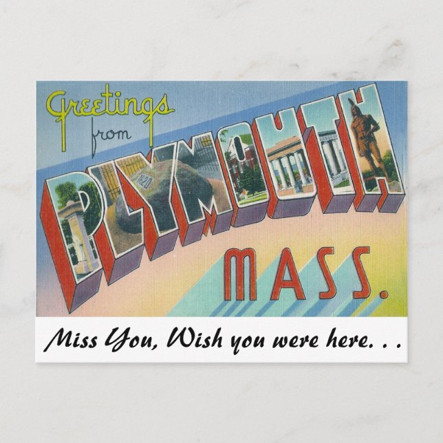 Carte Postale Salutations de Plymouth, Massachusetts (Devant)