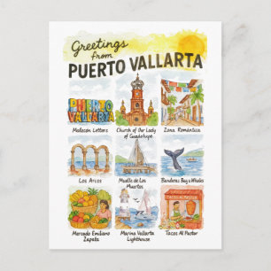 Carte Postale Salutations de Puerto Vallarta   Aquarelle de voya
