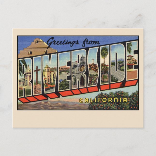 Carte Postale Salutations de Riverside, Californie 1939 Vintage (Devant)