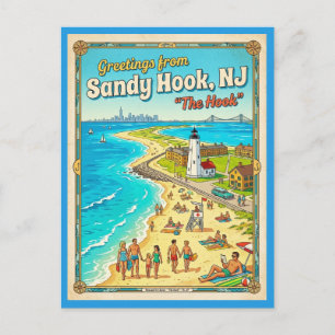Carte Postale Salutations de Sandy Hook NJ Style Vintage 