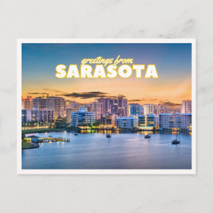 Carte Postale Salutations de Sarasota Floride Rétro Centre-Ville