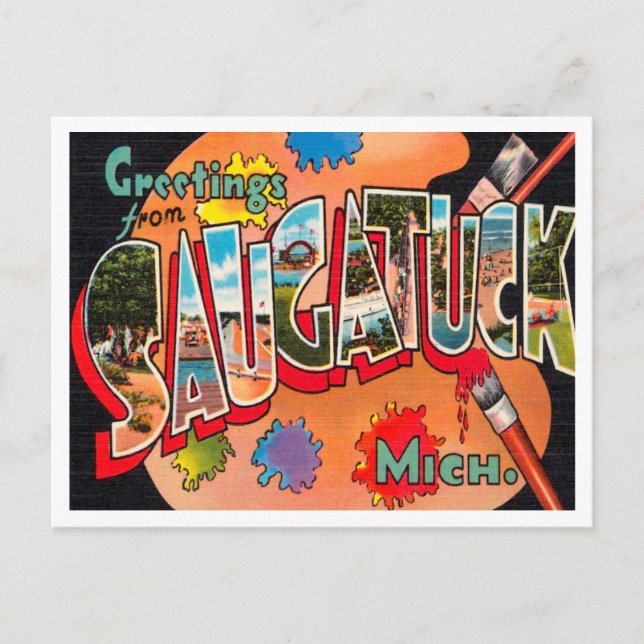 Carte Postale Salutations de Saugatuck, Vintage voyage du Michig (Devant)