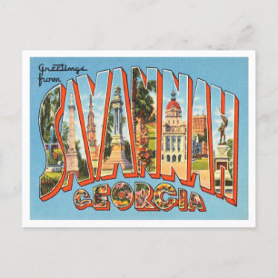 Carte Postale Salutations de Savannah, Vintage voyage de Géorgie
