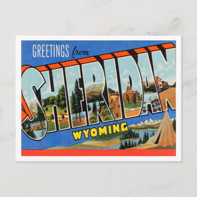 Carte Postale Salutations de Sheridan, Vintage voyage du Wyoming (Devant)
